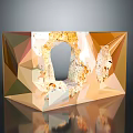 Cartoon Scene Featuring Colorful Geometric Polyhedron With Hole And Shiny Crystal Texture Reflection