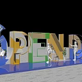 Colorful Open Day Art Installation with 3D Letters Outdoor Blue Sky White Clouds People Interaction
