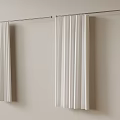 White Pleated Curtains Hanging On Rod Against Light Beige Wall