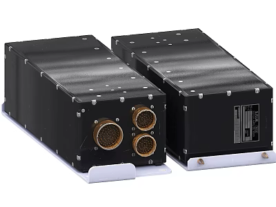 Black Industrial Equipment Dual Units With Metal Casing Screw Fixed Circular Connectors And Side Label Panel 3d model