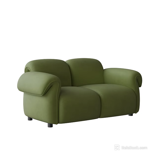 Green Fabric Multi Seater Sofa With Modern Minimalist Rounded Armrest Design 3d model