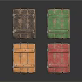 Assorted Colored Wooden Crates With Orange Brown Red Green Hues And Metal Handles White Labels