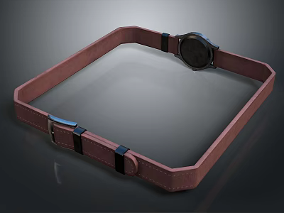 Stylish Leather Square Tray With Straps Metal Buckle And Black Circular Detail 3d model