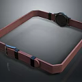 Stylish Leather Square Tray With Straps Metal Buckle And Black Circular Detail