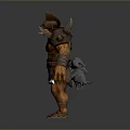 Muscular Fantasy Man Warrior Wearing Leather Armor Horned Helmet and Short Tunic