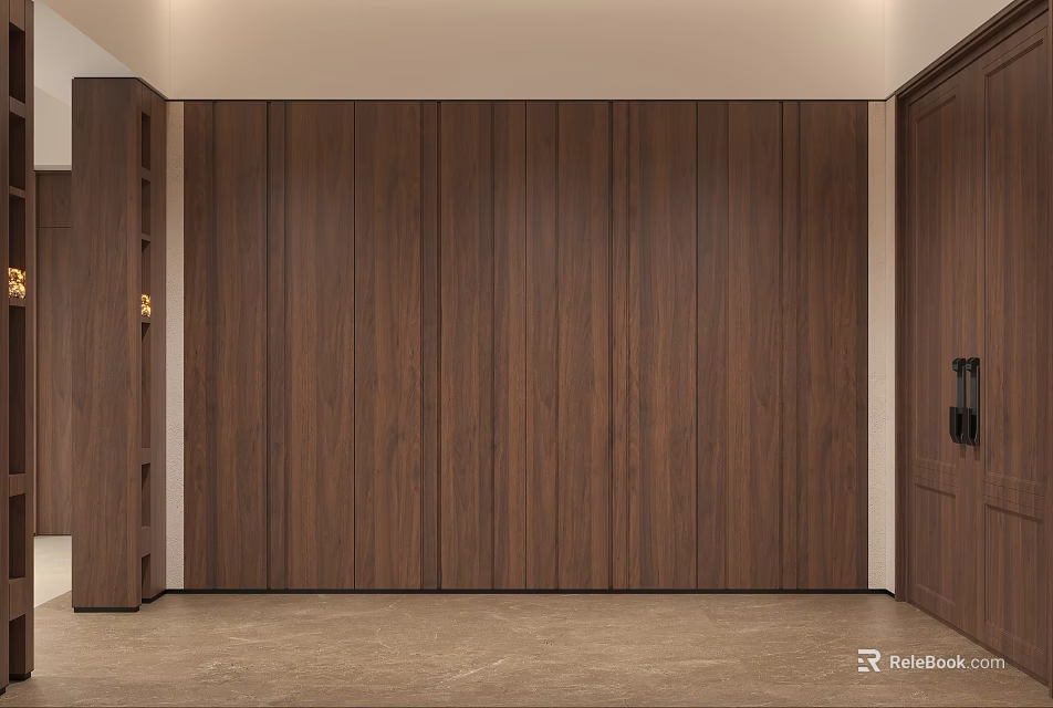 Modern Entryway Hallway Interior Design With Wooden Wall And Storage Cabinets 3d model 