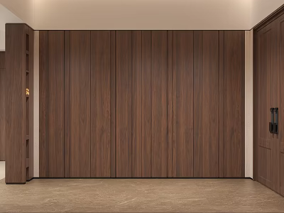 Modern Entryway Hallway Interior Design With Wooden Wall And Storage Cabinets 3d model