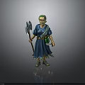 Man In Blue Robe With Green Hair Holding Axe And Decorative Belt