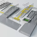 Accessible Architectural Components With Wheelchair Ramp Stainless Steel Handrails Yellow Tactile Paving And Floor Drainage