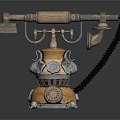 Antique Ornate Telephone With Metallic Base Dial And Coiled Cord