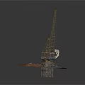 Offshore Drilling Platform With Large Crane And Marine Equipment On Water Surface