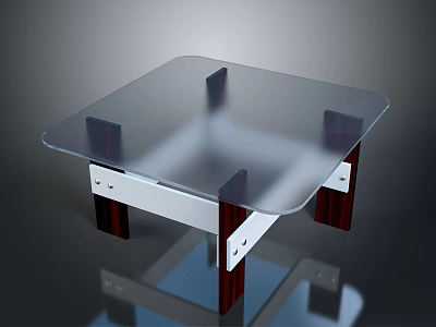 Modern Glass Top Dining Table With Wooden Legs And Metal Accents Sleek Design 3d model