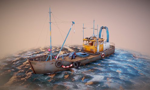 modern boat old fishing boat 3d model