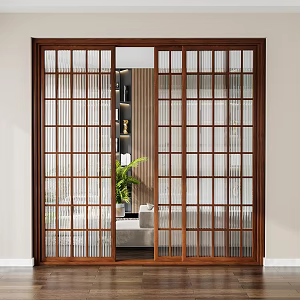 New Chinese style sliding door solid wood sliding door 3d model