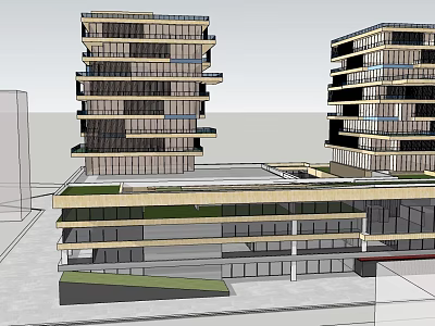 Modern Multi Storey Building Exterior With Glass Curtain Walls And Green Roof 3d model