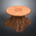 Natural Wooden Table with Circular Top Geometric Pattern and Tree Stump Base 3d model