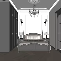 Elegant Bedroom Interior Design With Four Poster Bed Chandelier Wall Sconces And Arched Windows
