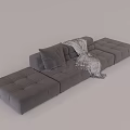 Modern Gray Sectional Sofa With Soft Cushion Throw Blanket And Minimalist Design 3d model