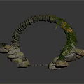 Stone Arch Architectural Structure With Green Vines And Stone Path
