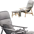 Stylish Lounge Chair With Wooden Frame Soft Gray Cushion Throw Blanket And Ottoman