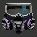 Futuristic Weapon With Transparent Visor Blue Circular Light And Purple Silver Components