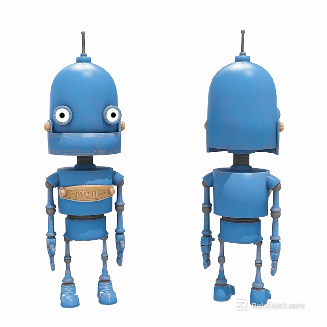 Smart Blue Robot Design With Front And Back Views And Mechanical Features 3d model 