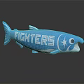 Blue Fish Shaped Stuffed Toy With FIGHTERS Text And Star Design For Kids
