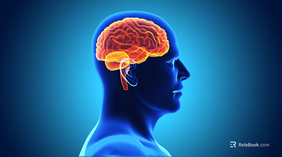 Detailed Anatomical View of Human Head with Brain and Inner Ear Structures on Blue Background 3d model 