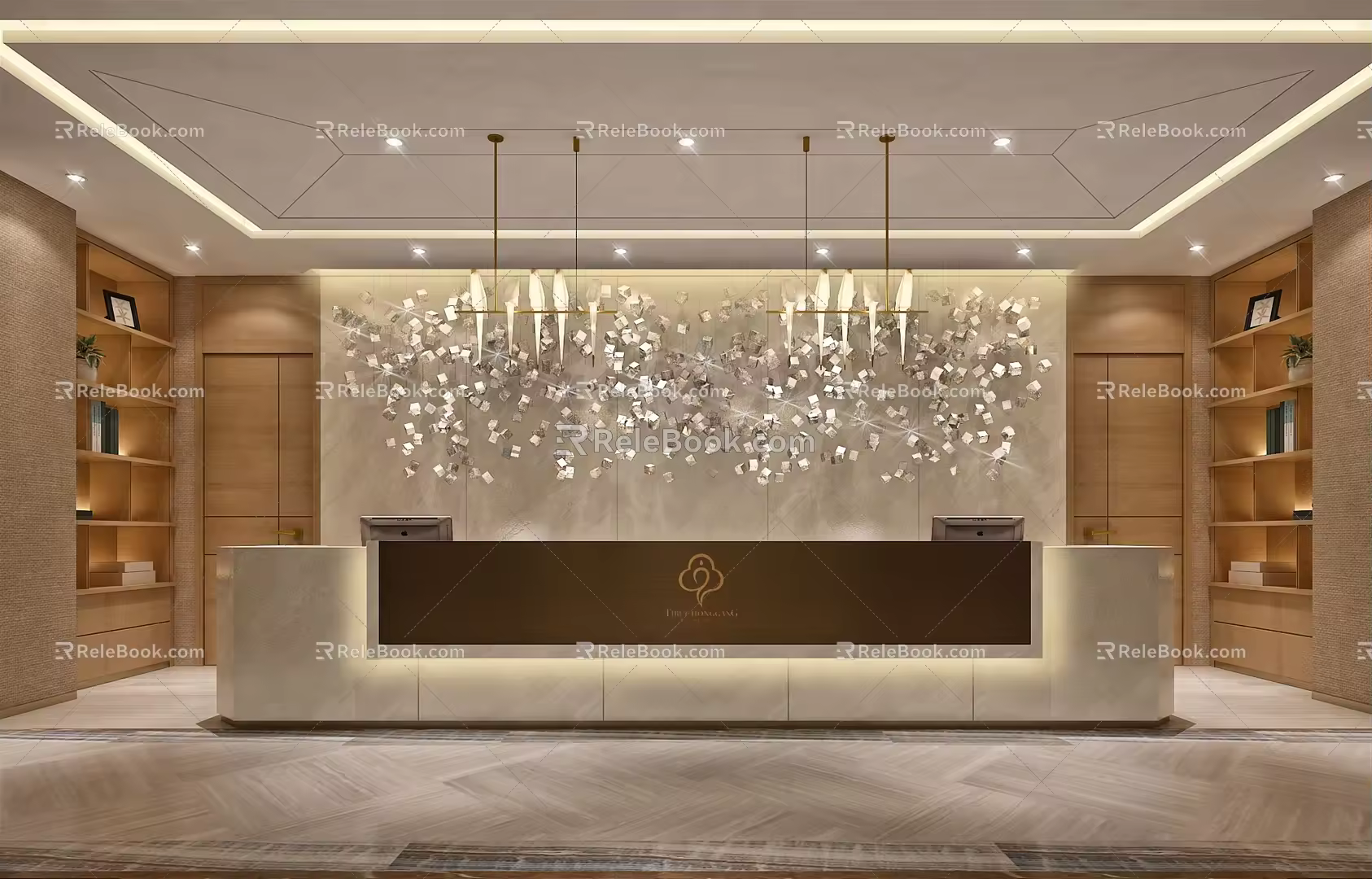 Modern Front Desk Hotel Reception Desk 3d model