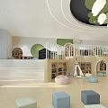 Children's Library Art Design With Tree Shaped Structure Cloud Lights And Colorful Stools