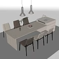 Modern Minimalist Dining Table and Chairs Set With Pendant Lights Cabinet Area and Decorative Items