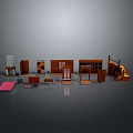 Various Wooden Furniture Models Including Bookshelf Cabinet Table And Chair