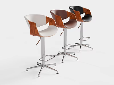 Modern Bar Stools With Wooden Backrest And Metal Base In White Brown Black 3d model
