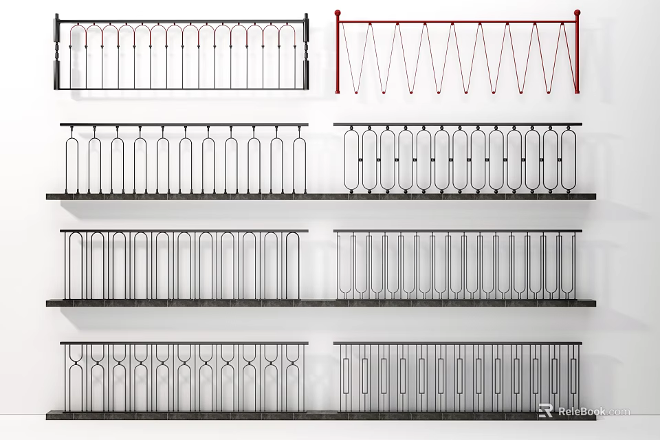 Various Metal Fence Designs With Decorative Railings Different Colors And Patterns For Outdoor Use 3d model 