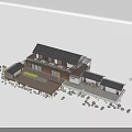 Traditional Ancient Building With Tile Roof Courtyard Stone Path And Green Plants