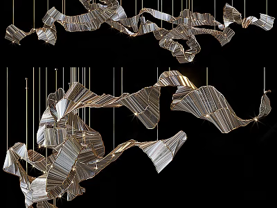 Modern Sculptural Chandelier With Metallic Flowing Design For Interior Spaces 3d model