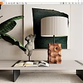Fabric solid wood table lamp combination 3d model