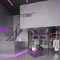 Futuristic Modern Clothing Store Interior With Purple Lighting And Circular Decorations