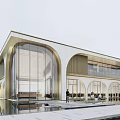 Modern Sales Office Building With Arched Glass Windows and Contemporary Facade Design