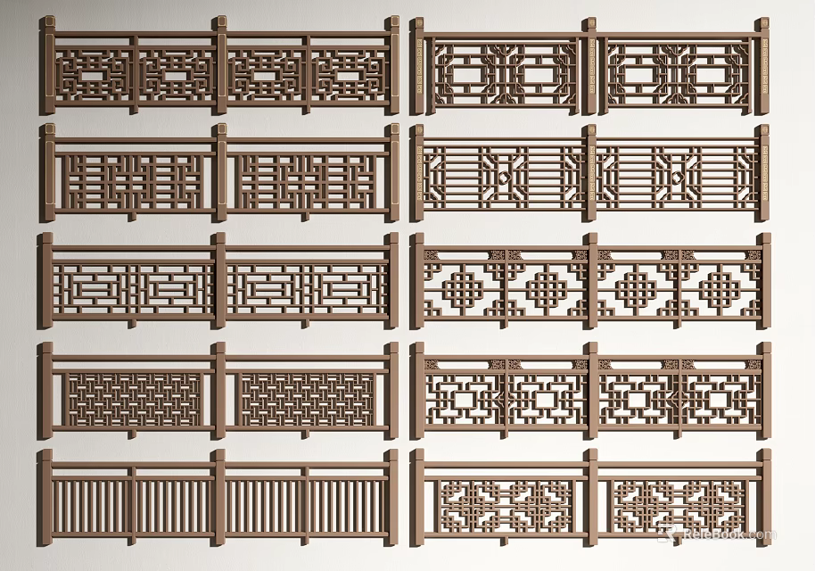Traditional Wooden Fence Designs With Intricate Patterns 3d model 