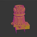 Yellow Ornate Architectural Column With Lotus Petal Design And Base