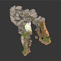Modern Rocky Landscape Scene With Green Vegetation And Natural Rock Structures