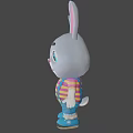 Cute Cartoon Rabbit With Gray Body Pink Ears Blue Eyes Striped Shirt And Blue Overalls