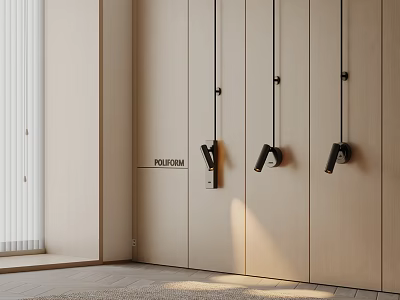 Modern Interior Wooden Wall With Stylish Hanging Wall Lights And Warm Illumination 3d model