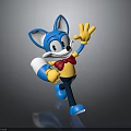 Cartoon Blue Fox Character Waving Hand While Running With Red Bow Tie