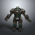 Detailed Heavy Armored Robot Character With Mechanical Design And Blue Accents