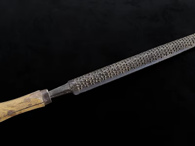 Professional Hardware File Tool With Metal Toothed Surface And Wooden Handle 3d model