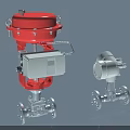 Industrial Equipment Red And White Valves With Control Unit And Pipeline Connections