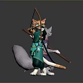 Anthropomorphic Cat Characters With Green Purple Outfits Holding Bow Arrow And Staff