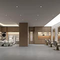 Modern Beauty Salon Interior With Comfortable Seats Display Shelves Reception Desk And Soft Lighting